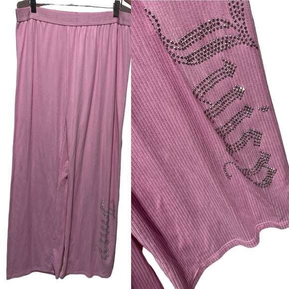 Juicy Couture Pants - Juicy Couture Pink Rhinestone Wide Leg Pull On Pants Size Large